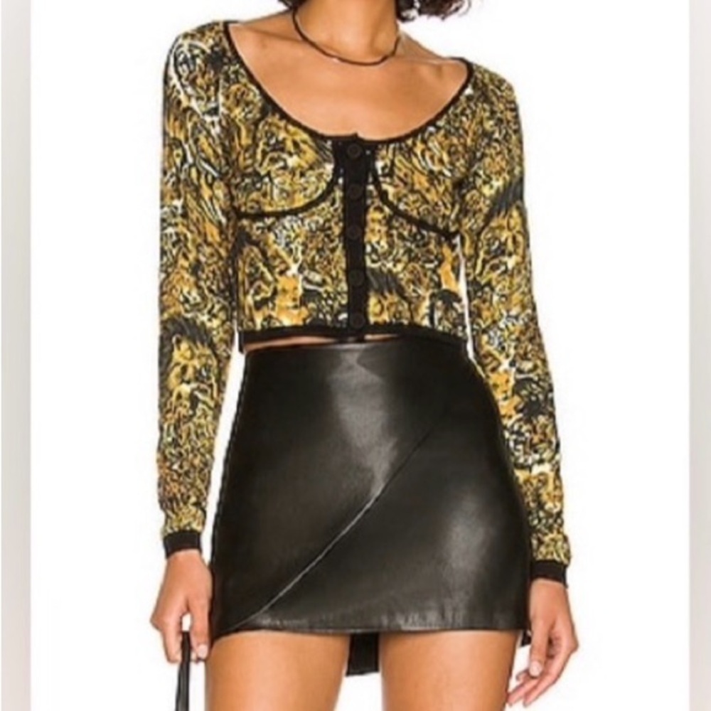 AMUR Ninetta Cropped Cheetah Cat Animal Print‎ Cardigan Sweater Size S / M